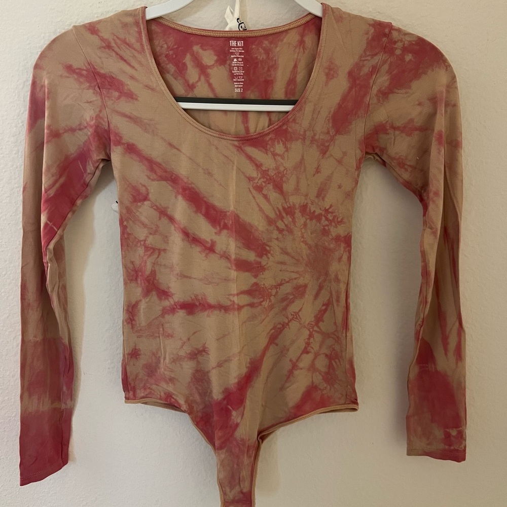 Kit undergarments Long Sleeve Thong Bodysuit in Rose Tye Dye size 2 (S/M) NWOT